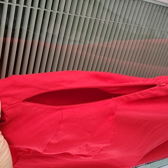 Linen Sleeveless Maxi Dress Sz 10 Side Zipper Asymmetrisal Hem Ruffle Detail - Picture 6 of 11